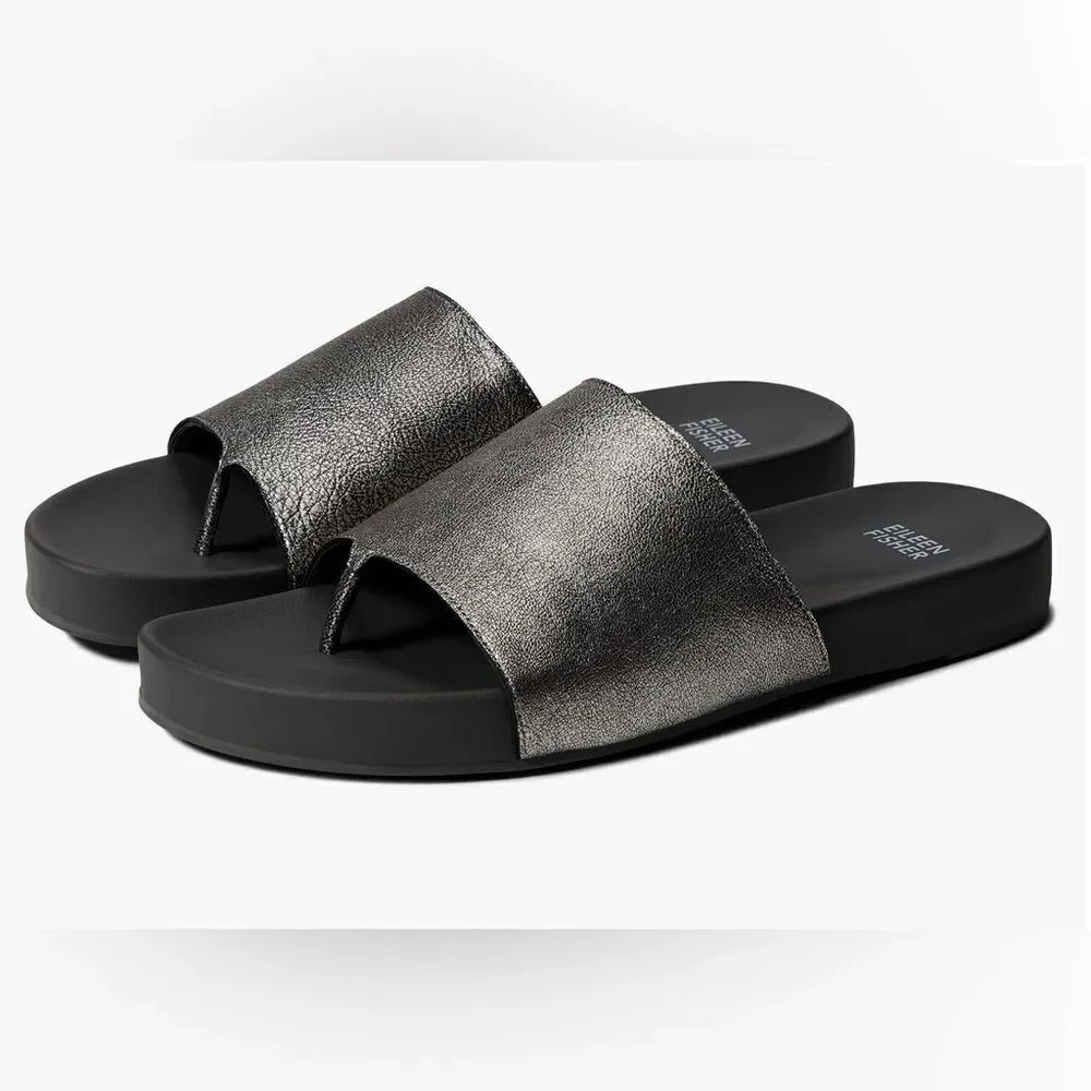 Eileen Fisher Metallic Black Sandals - Picture 1 of 10